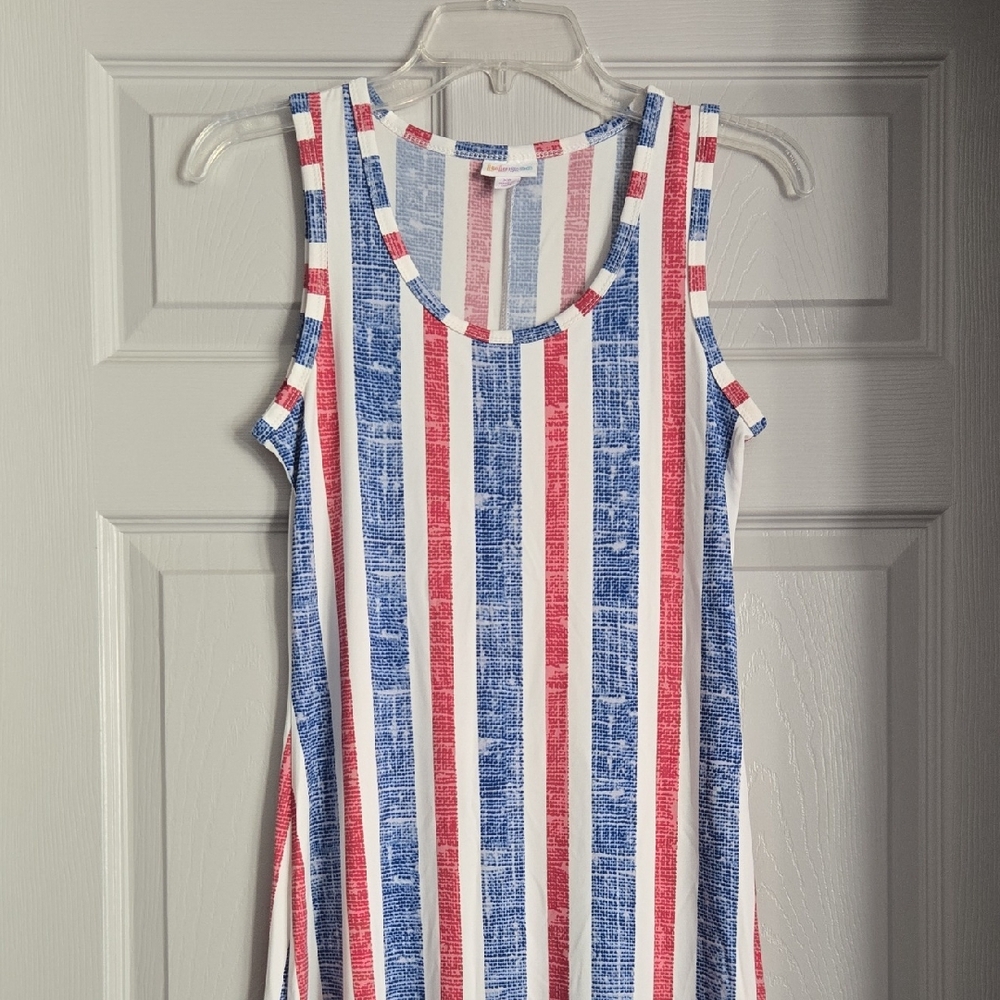 LuLaRoe Red and Blue Patterned Tank Top
